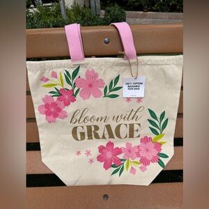 Floral Canvas Tote Bag - Pink and Cream